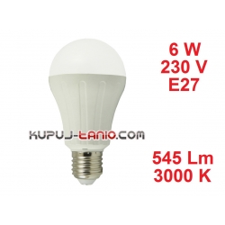 Żarówka LED Bańka (A55) 6W, 230V, gwint E27, barwa biała ciepła