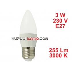 Żarówka LED Świeczka (C35) 3W, 230V, gwint E27, barwa biała ciepła