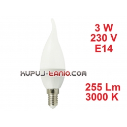 Żarówka LED Płomień (CL35) 3W, 230V, gwint E14, barwa biała ciepła