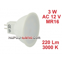 Żarówka LED 3W, AC 12V, gwint MR16, barwa biała ciepła