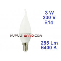 Żarówka LED Płomień (CL35) 3W, 230V, gwint E14, barwa biała