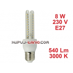 Żarówka LED (T3-2U) 8W, 230V, gwint E27, barwa biała ciepła