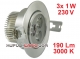 Lampa sufitowa wnękowa LED 3 x 1W, barwa biała ...