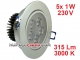Lampa sufitowa wnękowa LED 5 x 1W, barwa biała ...