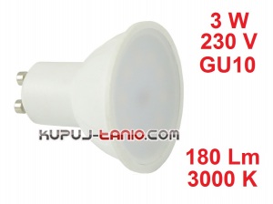 Żarówka LED 3W, 230V, gwint GU10, barwa biała ciepła