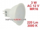 Żarówka LED 3W, AC 12V, gwint MR16, barwa ...