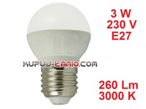 Żarówka LED Bańka (G45) 3W, 230V, gwint E27, barwa biała ciepła