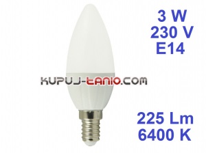 Żarówka LED Świeczka (C35) 3W, 230V, gwint E14, barwa biała