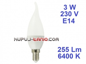 Żarówka LED Płomień (CL35) 3W, 230V, gwint E14, barwa biała