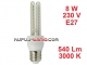 Żarówka LED (T3-2U) 8W, 230V, gwint E27, barwa ...